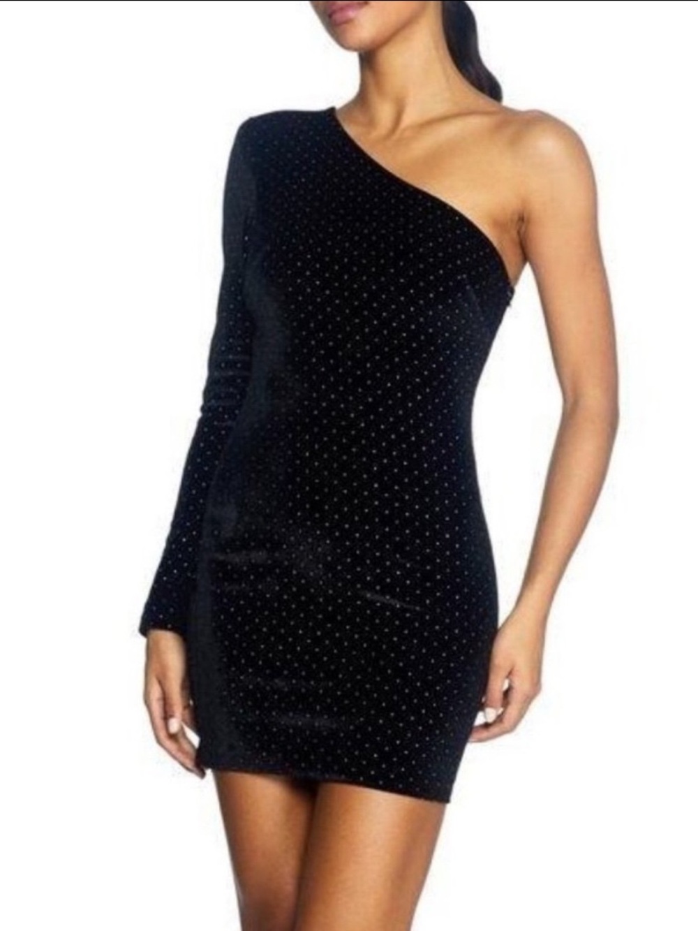 Dress the Population "Sophie" Studded Velvet One-Shoulder Mini Dress Size Large